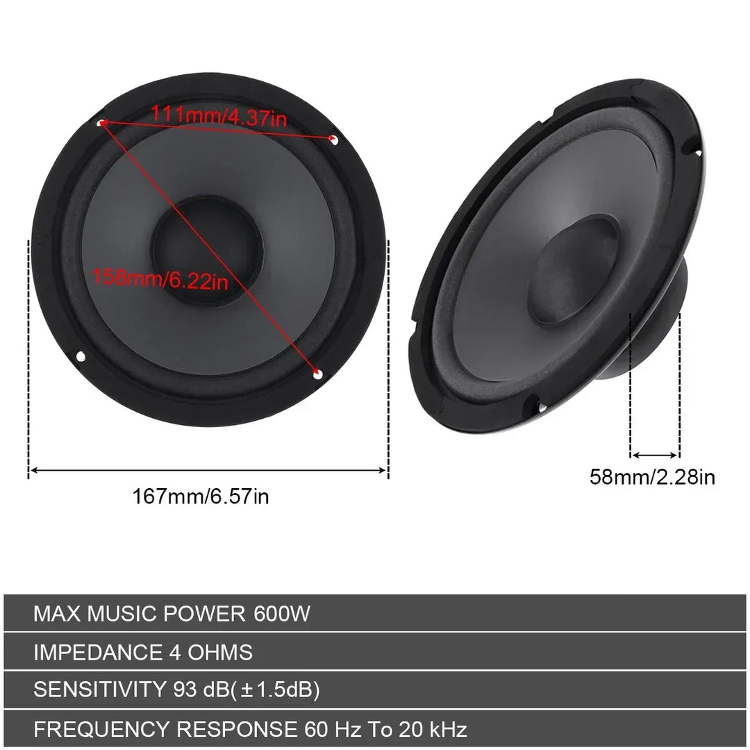 Car Audio Speaker 6 Inch 600W 2-Way Full Range Frequency Automotive Audio Loudspeaker Heavy Mid-bass Ultra-thin Modified Speaker