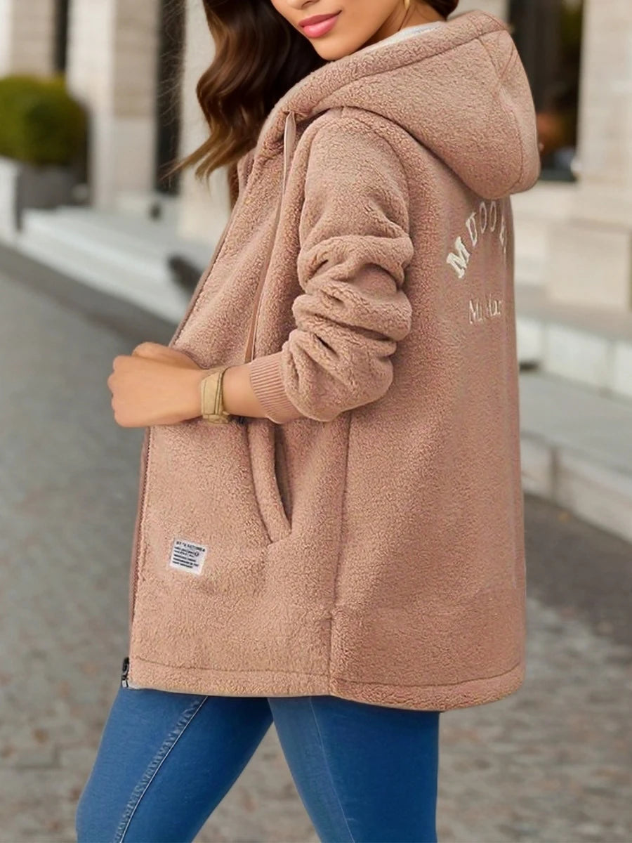 Thickened Fleece-lined Sweatshirt Women's Hooded Top Cardigan Winter
