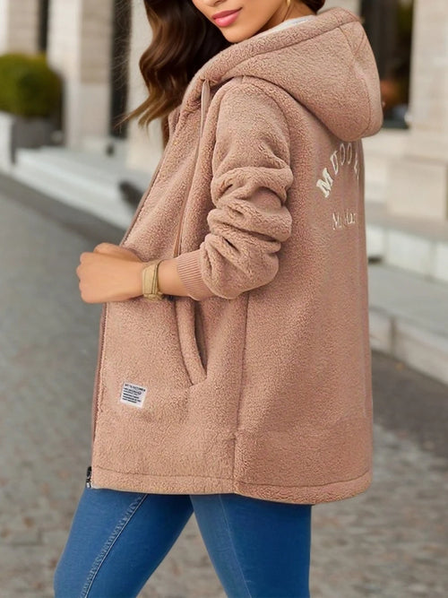 Thickened Fleece-lined Sweatshirt Women's Hooded Top Cardigan Winter