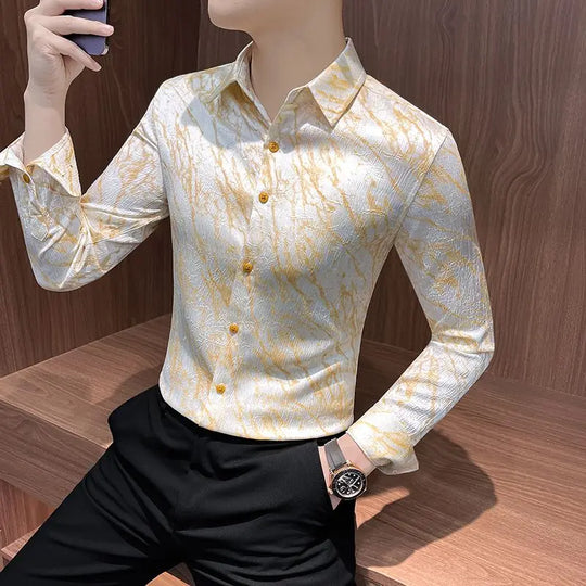 Spring and summer new stylish personality casual printed men's shirt