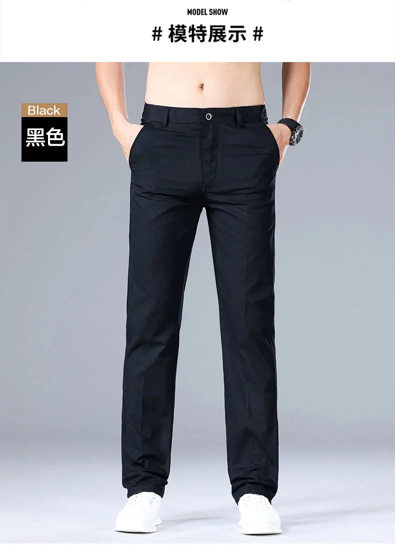 Top Quality 100% Cotton New Brand Casual Fashion Business Long Pants Straight High Waist Regular Fit Trousers Men's Clothing