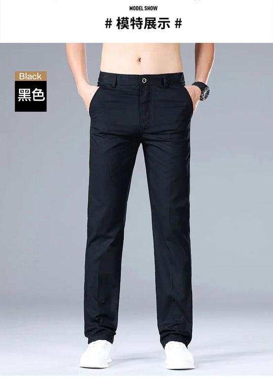 Top Quality 100% Cotton New Brand Casual Fashion Business Long Pants Straight High Waist Regular Fit Trousers Men's Clothing