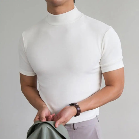 Men Base Top Soft Breathable Turtleneck Short Sleeve Streetwear Casual