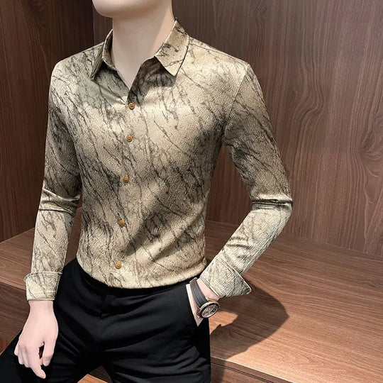Spring and summer new stylish personality casual printed men's shirt