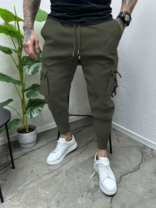 Spring and Autumn men ebay casual multi-pocket slim foot overalls