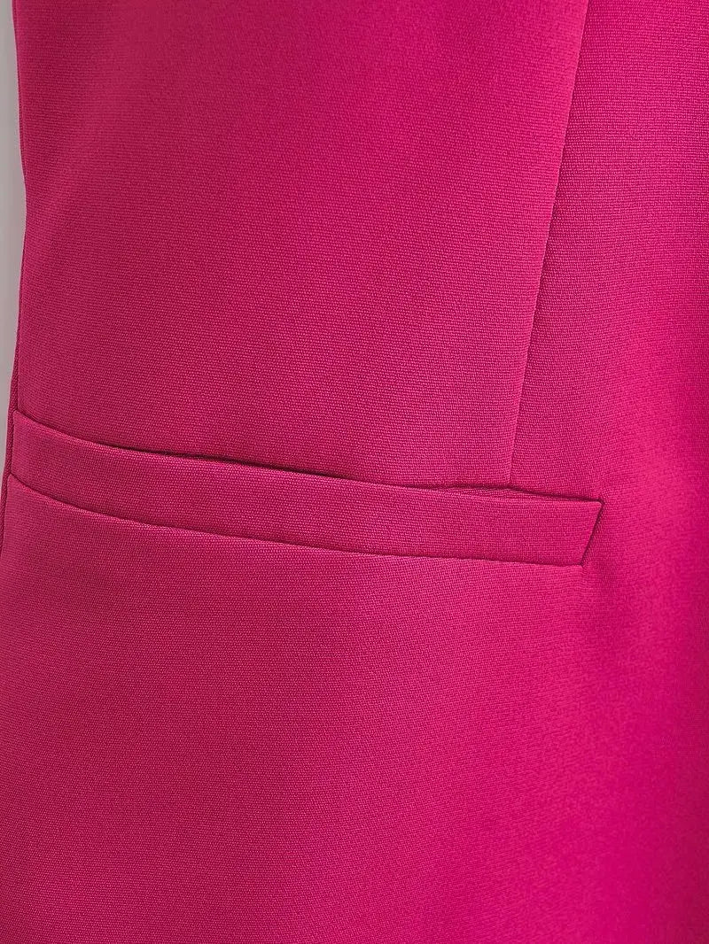 Women Fashion V Neck Sleeveless Pockets Short Vest Jacket Office Lady