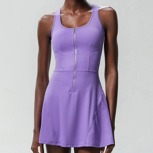 One Piece Tennis Dress Women Summer Solid Color Outdoor Running Skirt