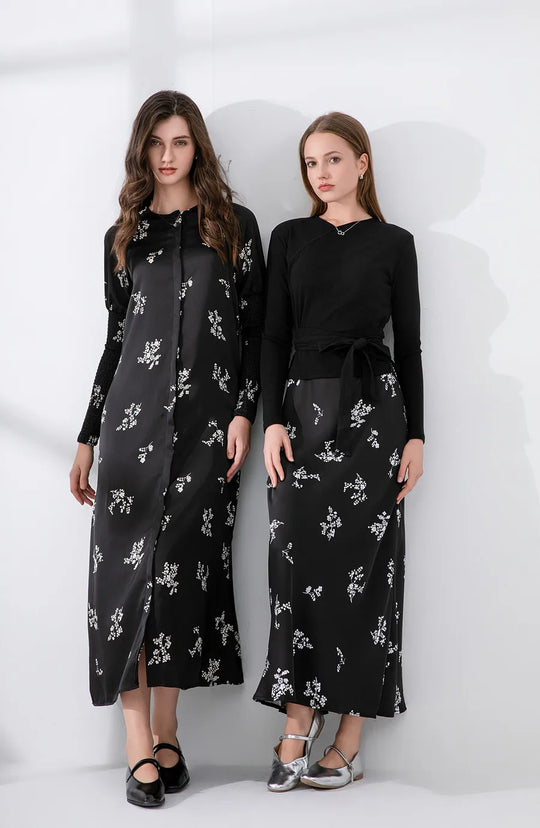 AS 2024 woman clothing satin dress button down design smocking sleeve