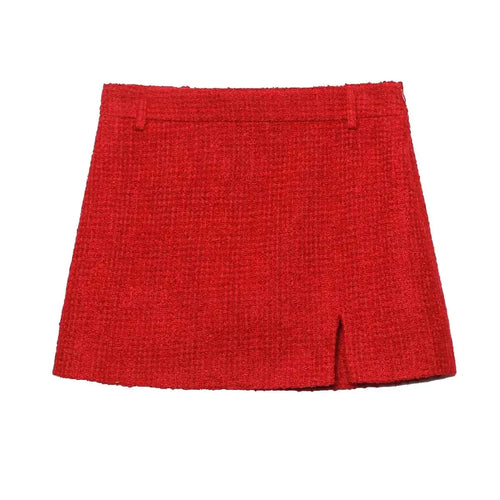New Collection 2025 Women Vintage Red Tweed Blazer Female Long Sleeve