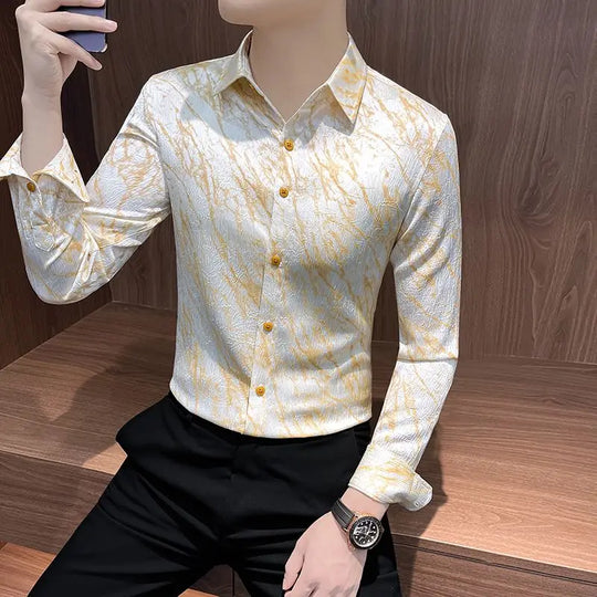 Spring and summer new stylish personality casual printed men's shirt