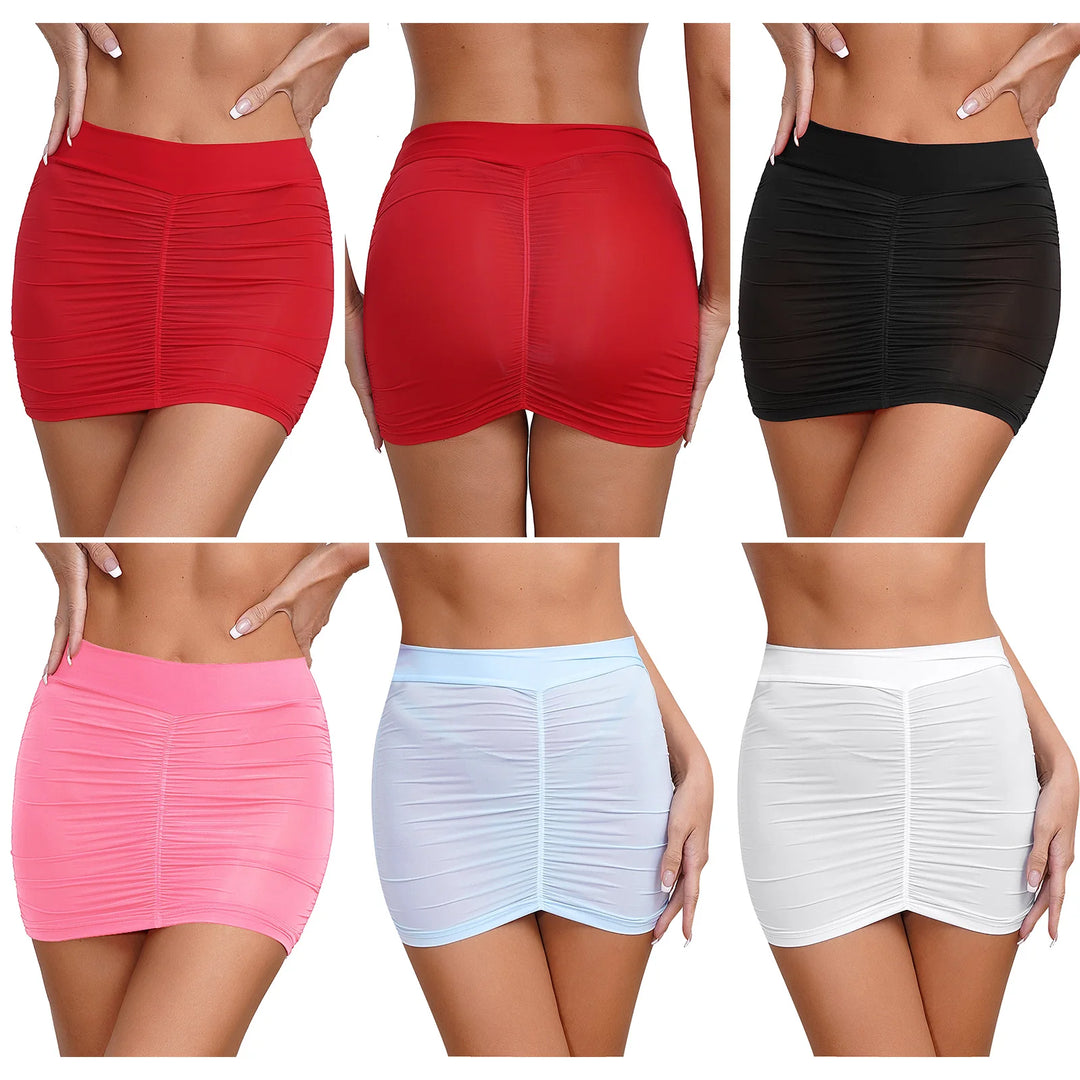 Womens Micro Mini Hip Skirts Semi Transparent Bodycon Short Skirts