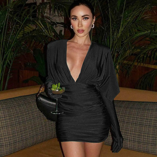 Cryptographic Fashion Sexy V Neck Bodycon Mini Dress for Women Elegant
