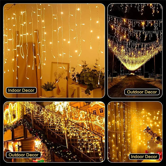 Solar Street Garden Decoration Garland Solar Curtain Icicle Light Outdoor LED String Lights 3.5M/7.5M Waterproof Curtain Light