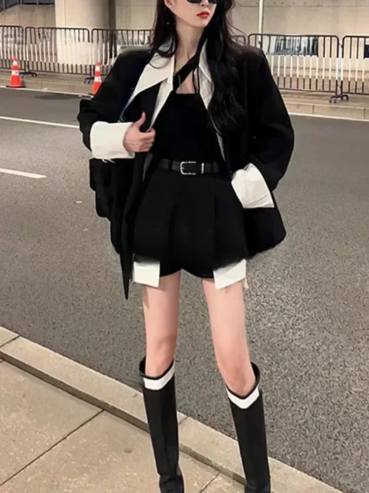 Summer 2024 New Fake Two Piece Suit Jacket Top Half Skirt Shorts Wide