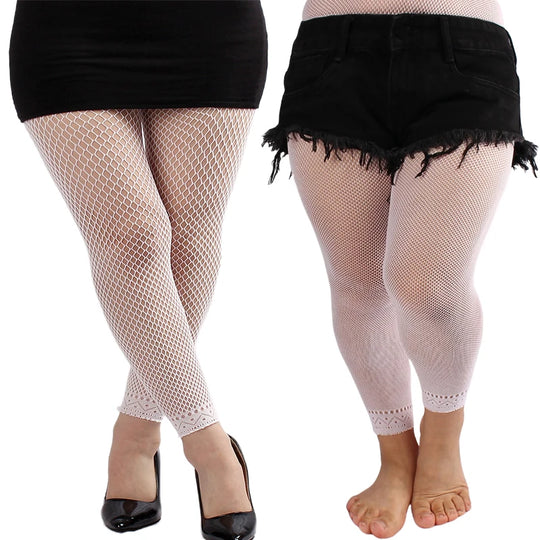 Women's Footless Fishnet Ankle Tights Plus Size High Waist High