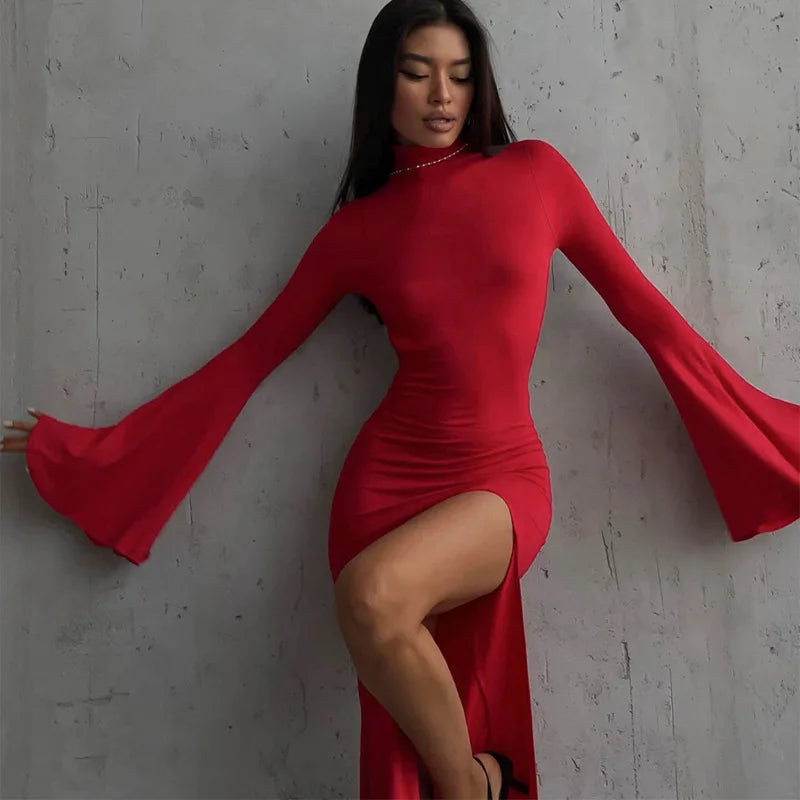 Cryptographic Open Back Sexy Split Maxi Dress Elegant Outfits for