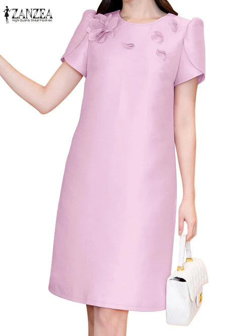 Women 2024 Summer Dress ZANZEA Fashion Short Sleeve Party Work