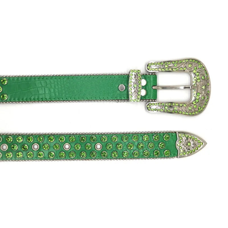 men & women fashion hip hop rock diamond studded belts soft leather rhinestone belt women designer waistband green pin buckle strapon