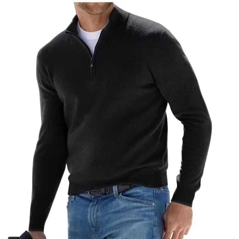 Men's Autumn Sweatshirt Warm Jumper Solid Color Half Zip Casual