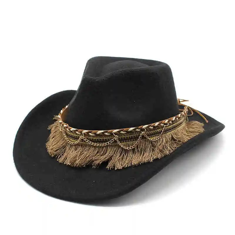 Wide Brim Fedora Hat with Braided Tassel Band - Church Jazz Hat for Outdoor Events, Daily Casual Wear, Photography Accessories
