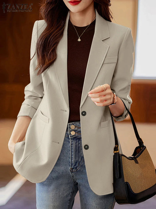 ZANZEA Women Elegant Laple Neck Long Sleeve Blazer Autumn Casual Solid