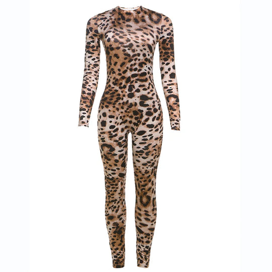 Weird Puss Zip Fit Jumpsuit Women Spring Y2K Leopard Print Full Sleeve Hipster Midnight Stretch Streetwear Workout Overalls