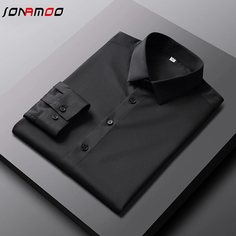Men's Casual and Fashionable Long Sleeved Solid Color Shirt Non