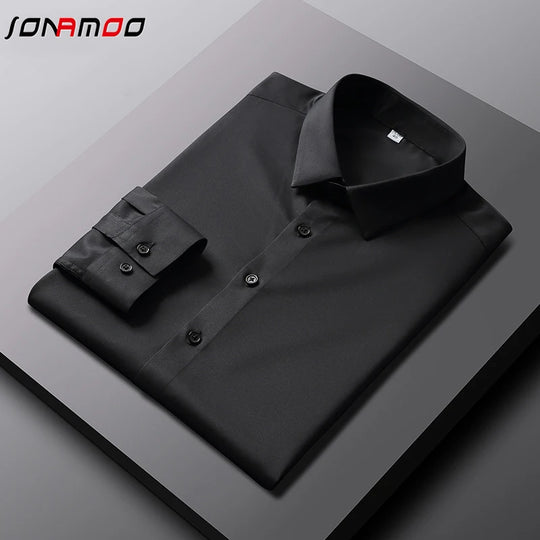 Men's Casual and Fashionable Long Sleeved Solid Color Shirt Non