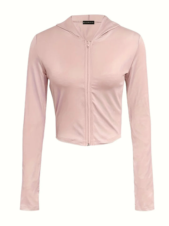 LW Hooded Collar Crop Top T-shirt Autumn Solid Color Long Sleeve Women's Hooded Crop Tops Slim Fit Short Streetwear Sporty sport