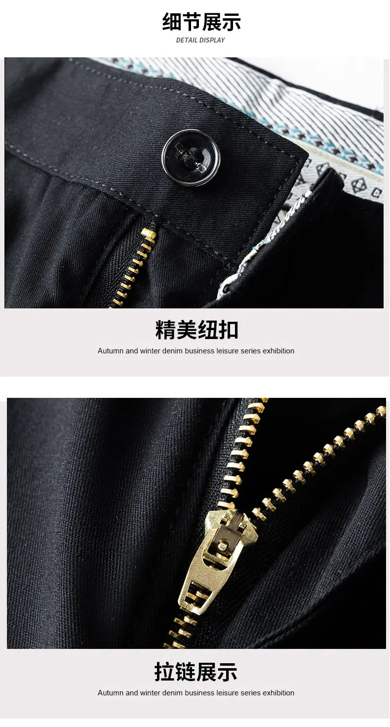 Top Quality 100% Cotton New Brand Casual Fashion Business Long Pants Straight High Waist Regular Fit Trousers Men's Clothing