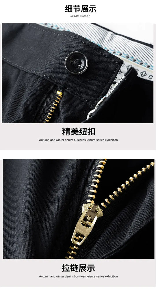 Top Quality 100% Cotton New Brand Casual Fashion Business Long Pants Straight High Waist Regular Fit Trousers Men's Clothing