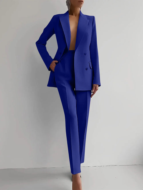 Women New 2pcs Clothes Set Solid Color Long Sleeve Blazer Jacket High