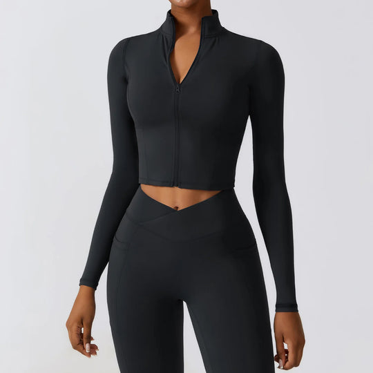 Zipper Sports Top Women Gym Long Sleeve for Fitness Coat Running Women