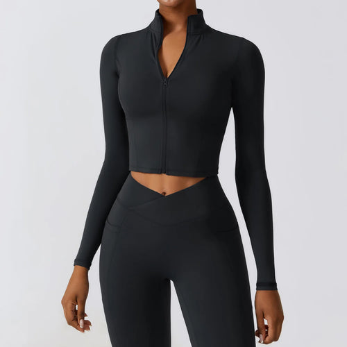 Zipper Sports Top Women Gym Long Sleeve for Fitness Coat Running Women