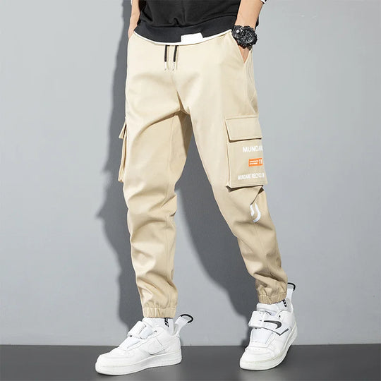 Orange Cargo Pants Men Hip Hop Joggers Y2K Streetwear Casual Pants
