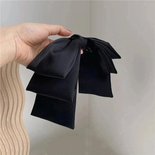 New Big Satin Hair Clip Hair Bows Girl Women Solid Pink Black Multi