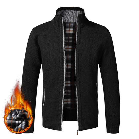 Autumn Winter Warm Cardigan Men Fleece Sweaters Full Zip Jackets Slim