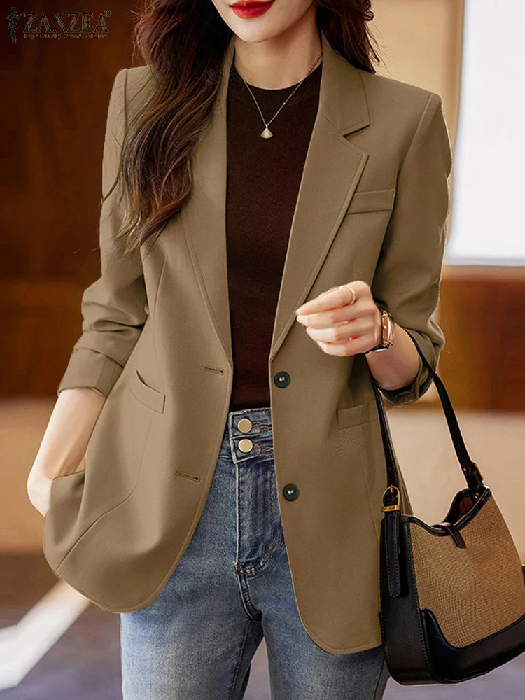 ZANZEA Women Elegant Laple Neck Long Sleeve Blazer Autumn Casual Solid