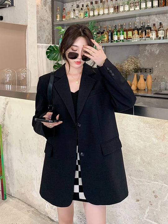 Zoki Back Slit Design Blazer Coats Women Casual Fashion Loose Korean