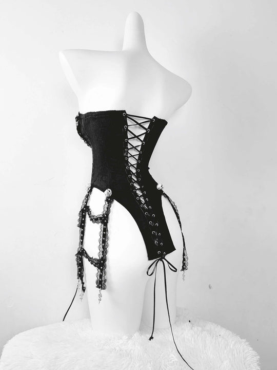 TDH Heavy Industries Handmade Pure Black Gothic Black Strap Drawstring Chest, Bird Cage, Affordable Bundle Body, Skincare Top