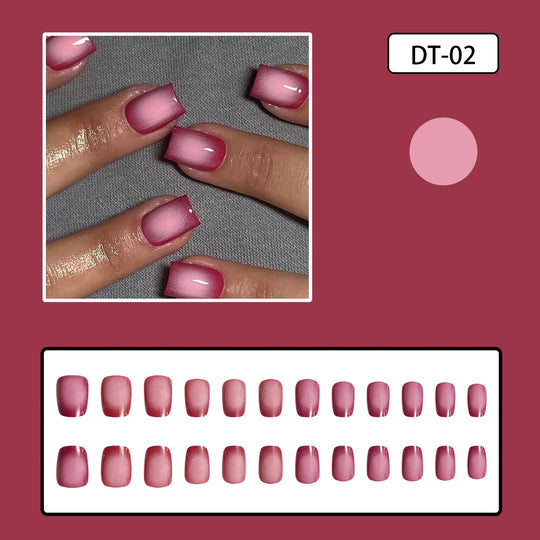 24pcs/set short saure fake nails for Spring summer season french style flowers butterfly design press on false nail art tips