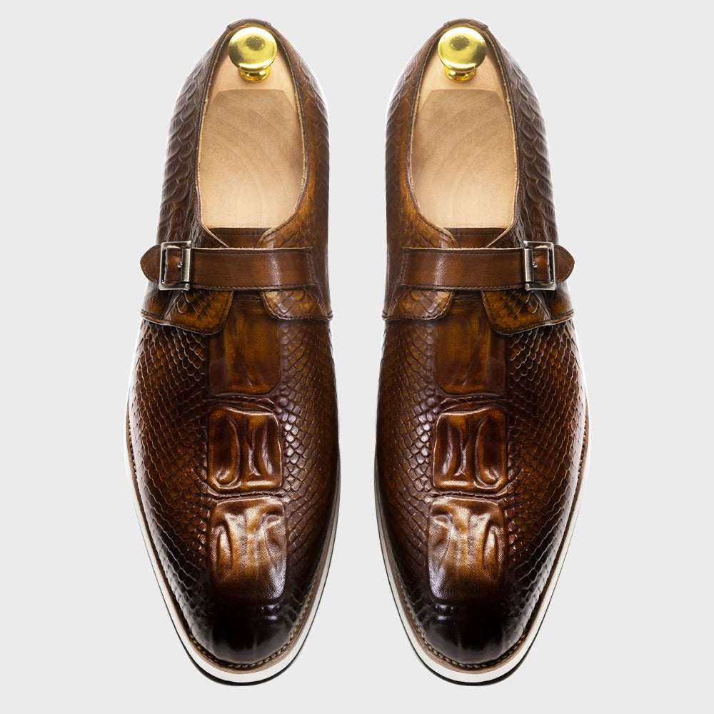 Mens Casual Shoes Genuine Leather Crocodile Pattern Classic Shoe for Men Leather Original Fashion Buckle Monk Strap Sneakers