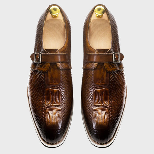 Mens Casual Shoes Genuine Leather Crocodile Pattern Classic Shoe for Men Leather Original Fashion Buckle Monk Strap Sneakers