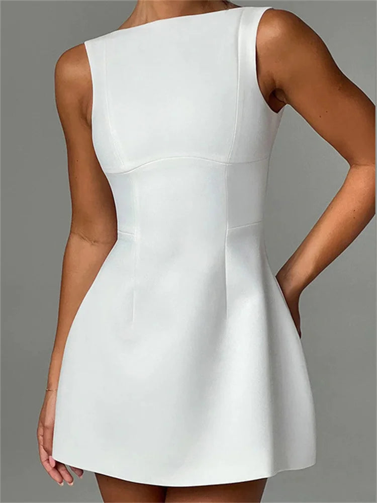 Tossy White Backless Slim Mini Dress Female Patchwork Sexy Fashion