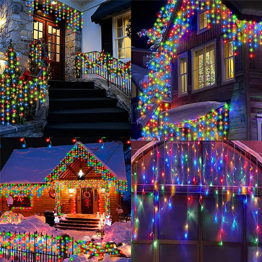 Solar Street Garden Decoration Garland Solar Curtain Icicle Light Outdoor LED String Lights 3.5M/7.5M Waterproof Curtain Light