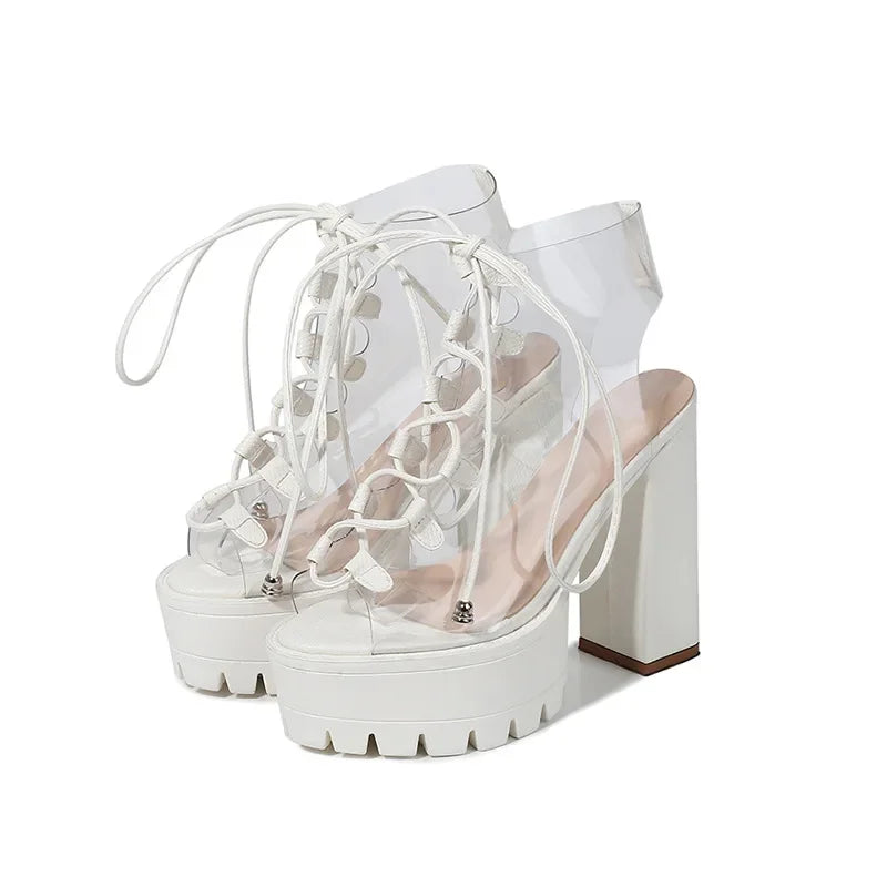 2023 Sandals Women  Woman Shoes High Heels Sexy Boots Womens Platform Heels Lacing Candy Colors Clear Shoes Zapatos De Mujer