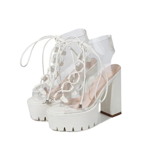 2023 Sandals Women  Woman Shoes High Heels Sexy Boots Womens Platform Heels Lacing Candy Colors Clear Shoes Zapatos De Mujer