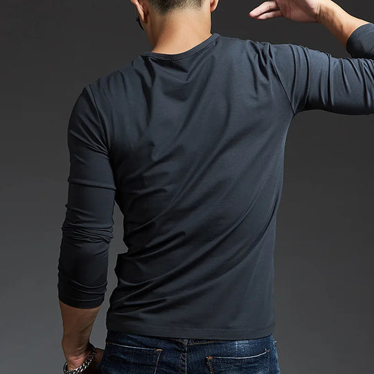 Men Bottoming Shirt Plus Size V-Neck Long Sleeve T-Shirt Slim Base