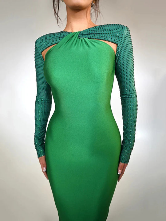 Mozision Hollow Out Sparkle Long Sleeve Maxi Dress For Women Glitter