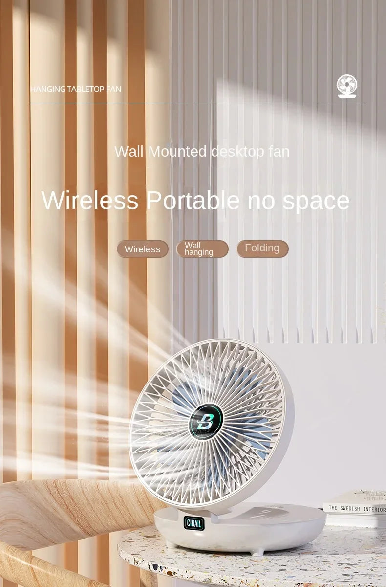 2IN1 Folding Desktop Fan Portable Air Conditioner Wall Mounted Fan Rechargeable with 3 Gears for Home Office